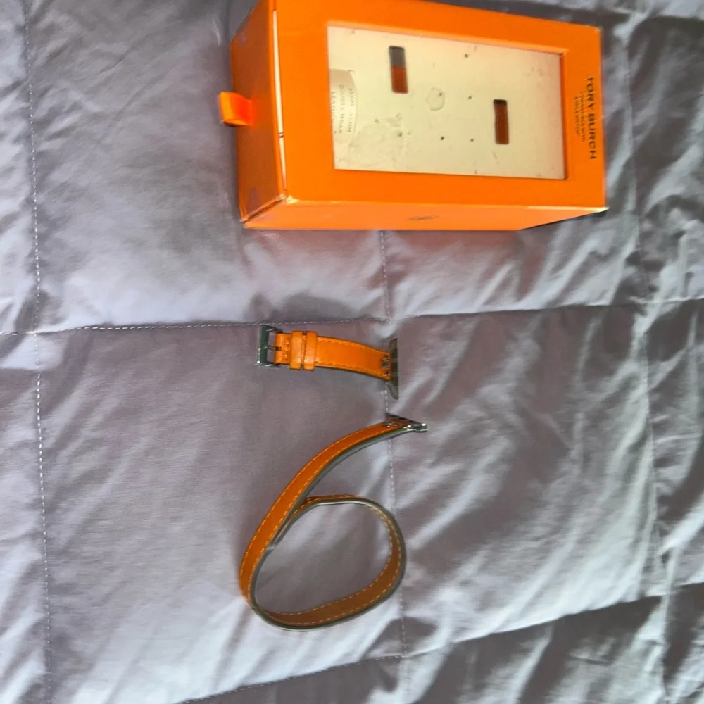 Tory Burch Tan Double-Wrap Leather Apple Watch Band with TB Logo